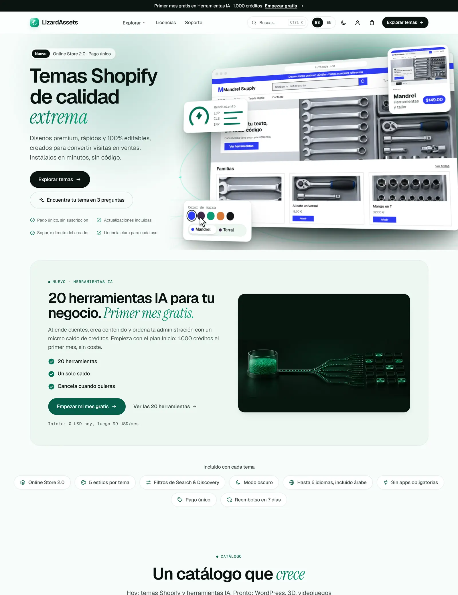 lizardassets.com home page: Shopify themes with a one-time payment