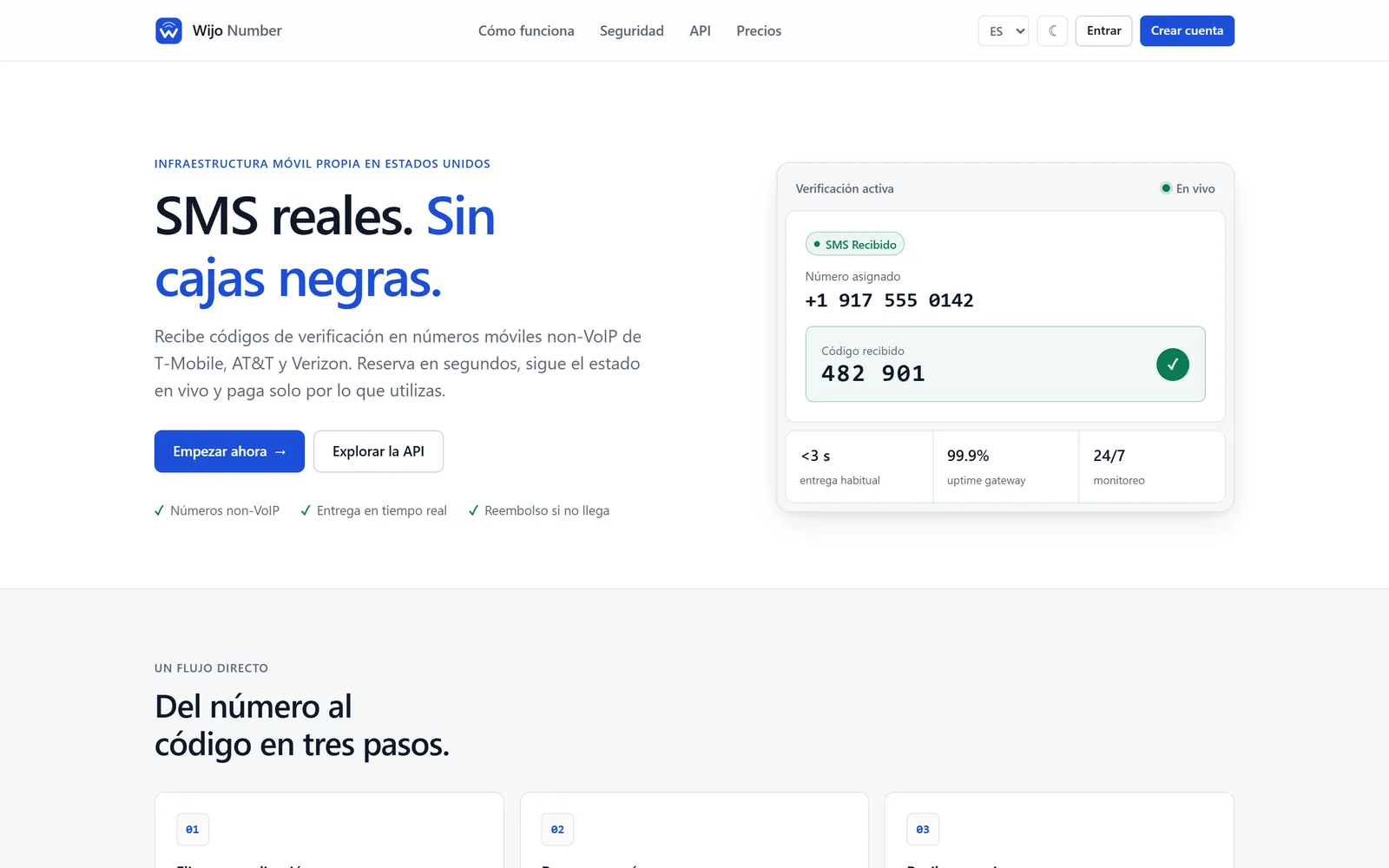 Wijo Number: SaaS SMS verification platform — website screenshot